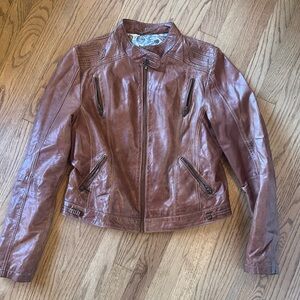 Black Rivet Brown Leather Bomber Jacket-Women’s Large
